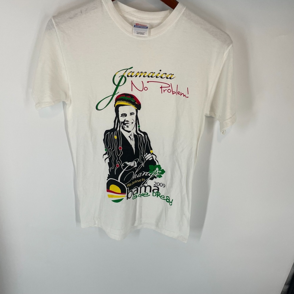 Hanes Heavyweight Jamaica No Problem Obama One Love Graphic T-Shirt White Size S